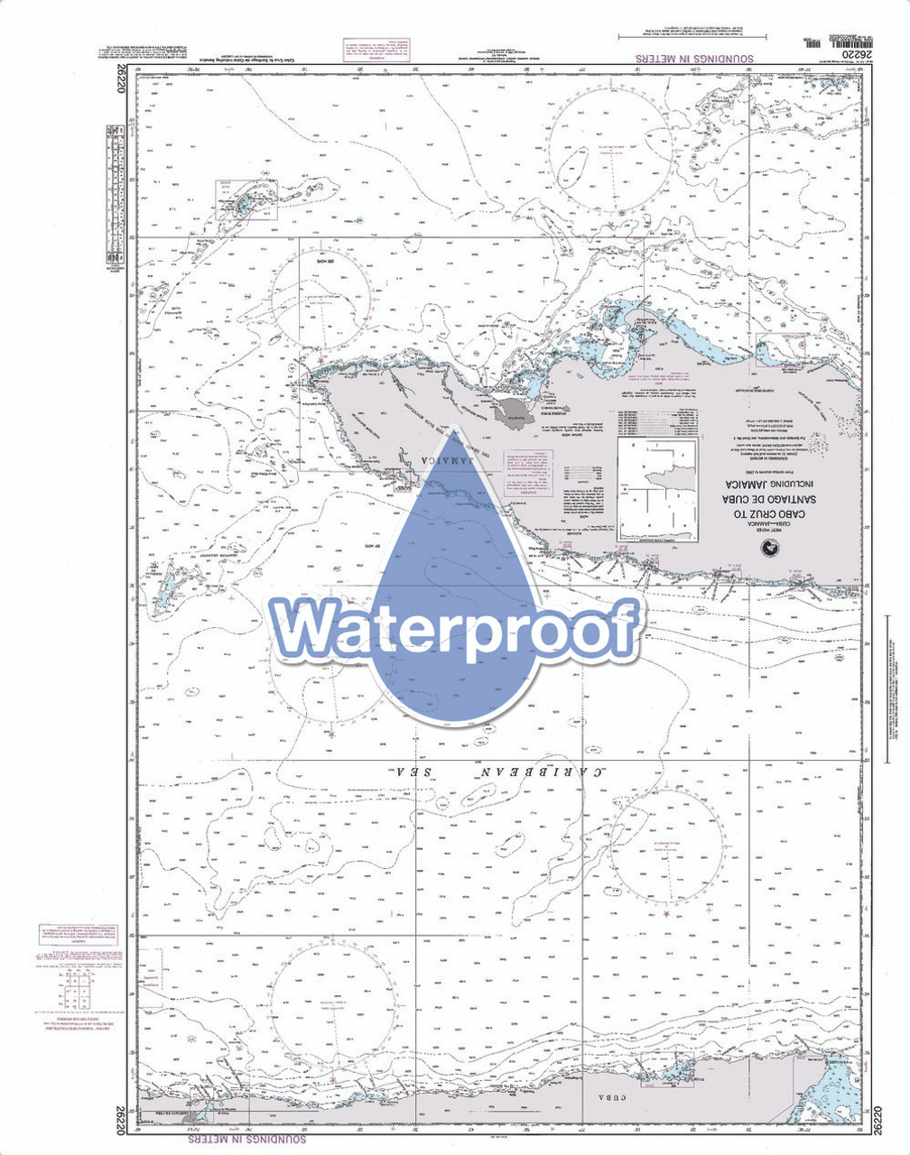 Waterproof NGA Chart 26220: Cabo Cruz to Santiago de Cuba Including