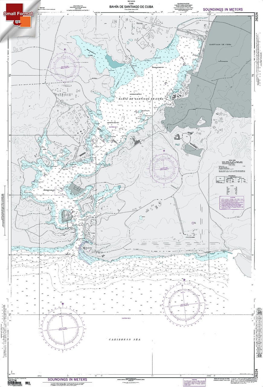 NGA Chart 26224: Bahia De Santiago De Cuba, Approx. Size 21" x 31" (SMALL FORMAT WATERPROOF)