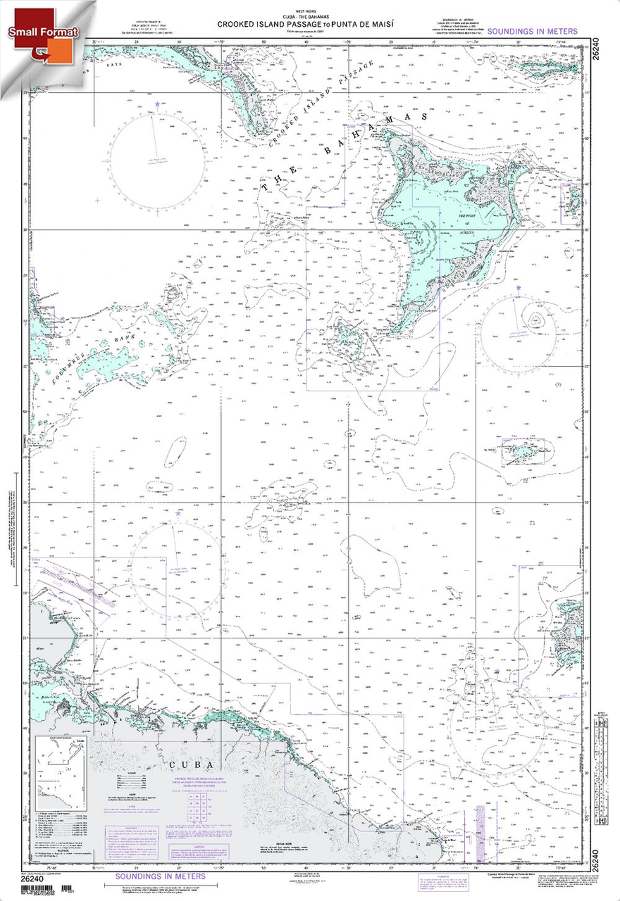 NGA Chart 26240: Crooked Island Passage To Punta De Maisi, Approx. Size 21" x 31" (SMALL FORMAT WATERPROOF)
