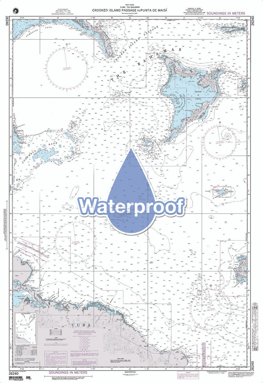 Waterproof NGA Chart 26240: Crooked Island Passage to Punta de Maisi