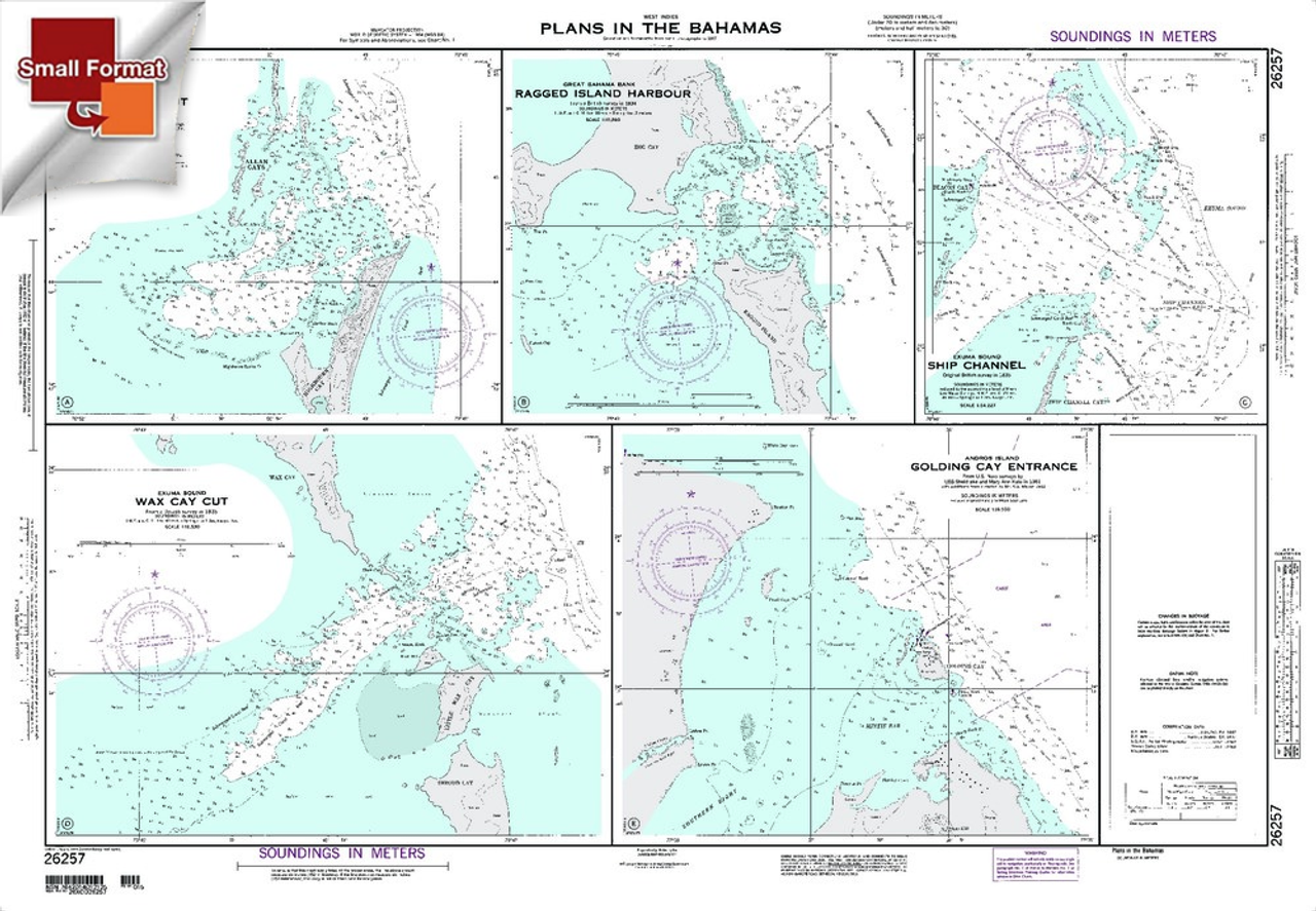 NGA Chart 26257: Plans In The Bahamas-Highbourn Cut, Approx. Size 21" x 31" (SMALL FORMAT WATERPROOF)