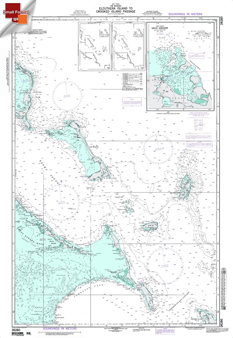 NGA Chart 26280: Eleuthera Island To Crooked Is Passage, Approx. Size 21" x 31" (SMALL FORMAT WATERPROOF)