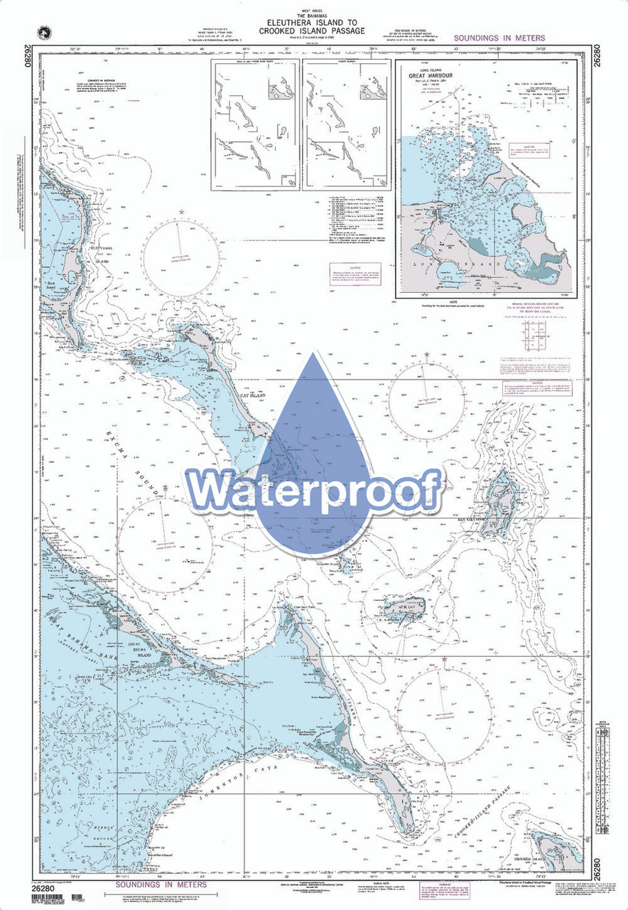 Waterproof NGA Chart 26280: Eleuthera Island to Crooked Is Passage