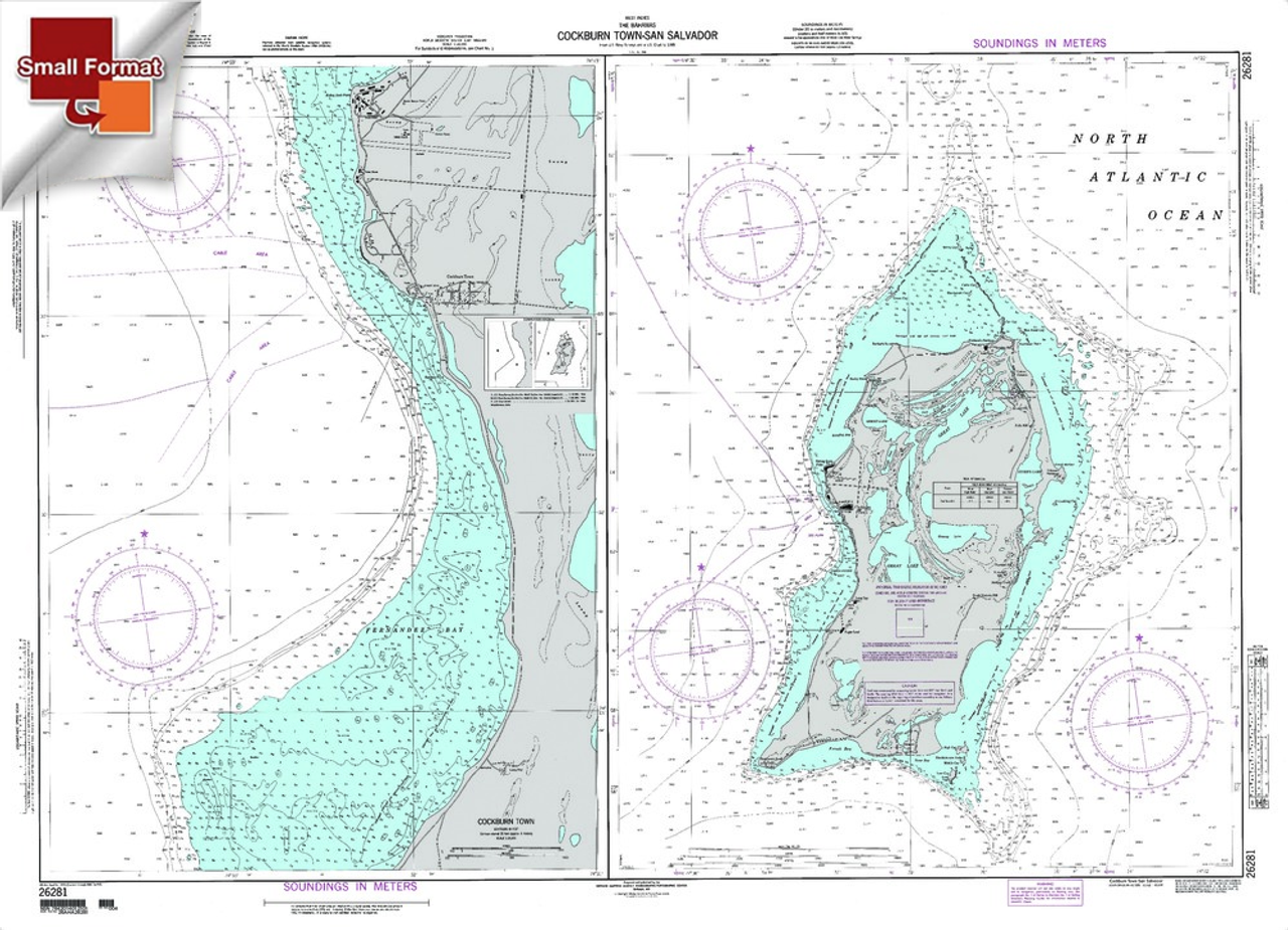 NGA Chart 26281: Cockburn Town San Salvador, Approx. Size 21" x 29" (SMALL FORMAT WATERPROOF)