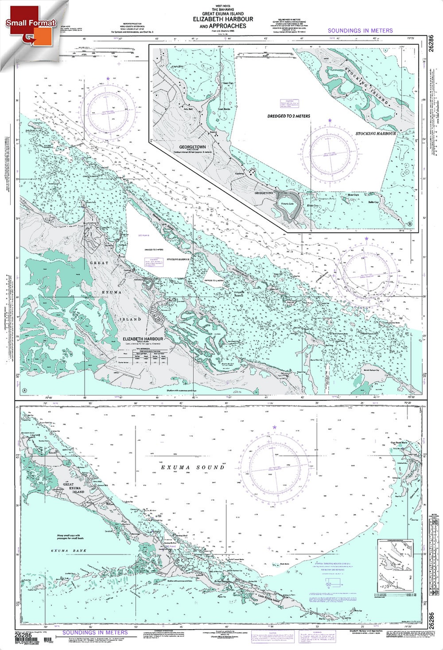 NGA Chart 26286: Exuma Sound Including Elizabeth Harbour, Approx. Size 21" x 31" (SMALL FORMAT WATERPROOF)