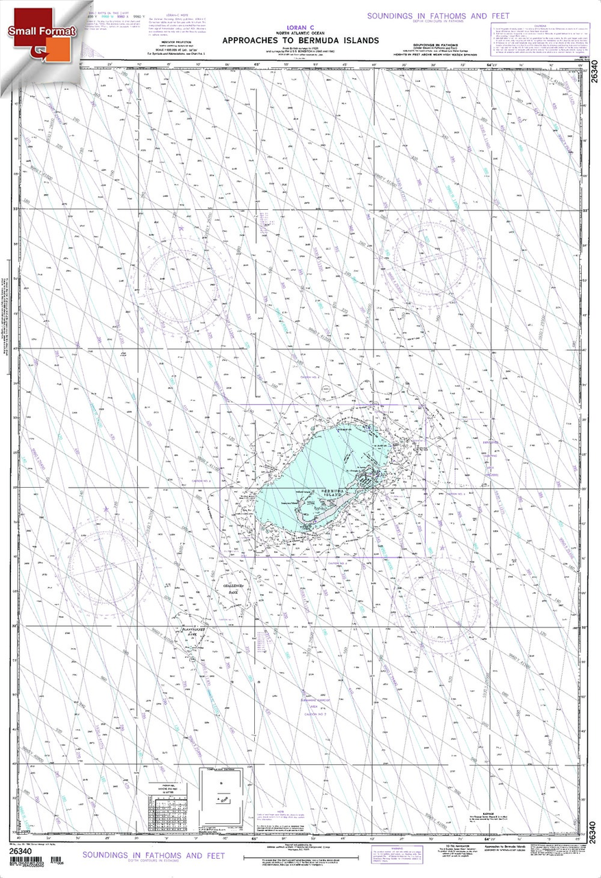 NGA Chart 26340: Bermuda Islands Approaches To, Approx. Size 21" x 31" (SMALL FORMAT WATERPROOF)