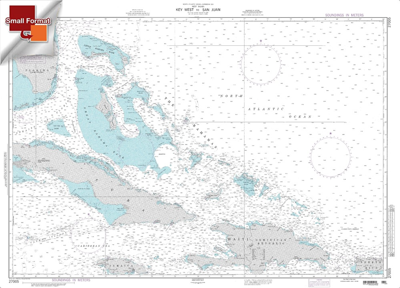 NGA Chart 27005: Key West To San Juan, Approx. Size 21" x 29" (SMALL FORMAT WATERPROOF)