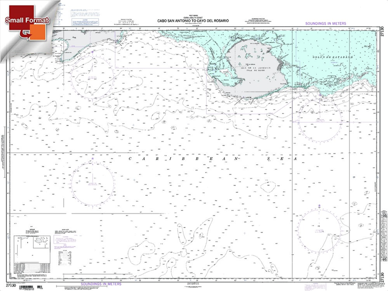 NGA Chart 27130: Cabo San Antonio To Cayo Del Rosario, Approx. Size 21" x 29" (SMALL FORMAT WATERPROOF)