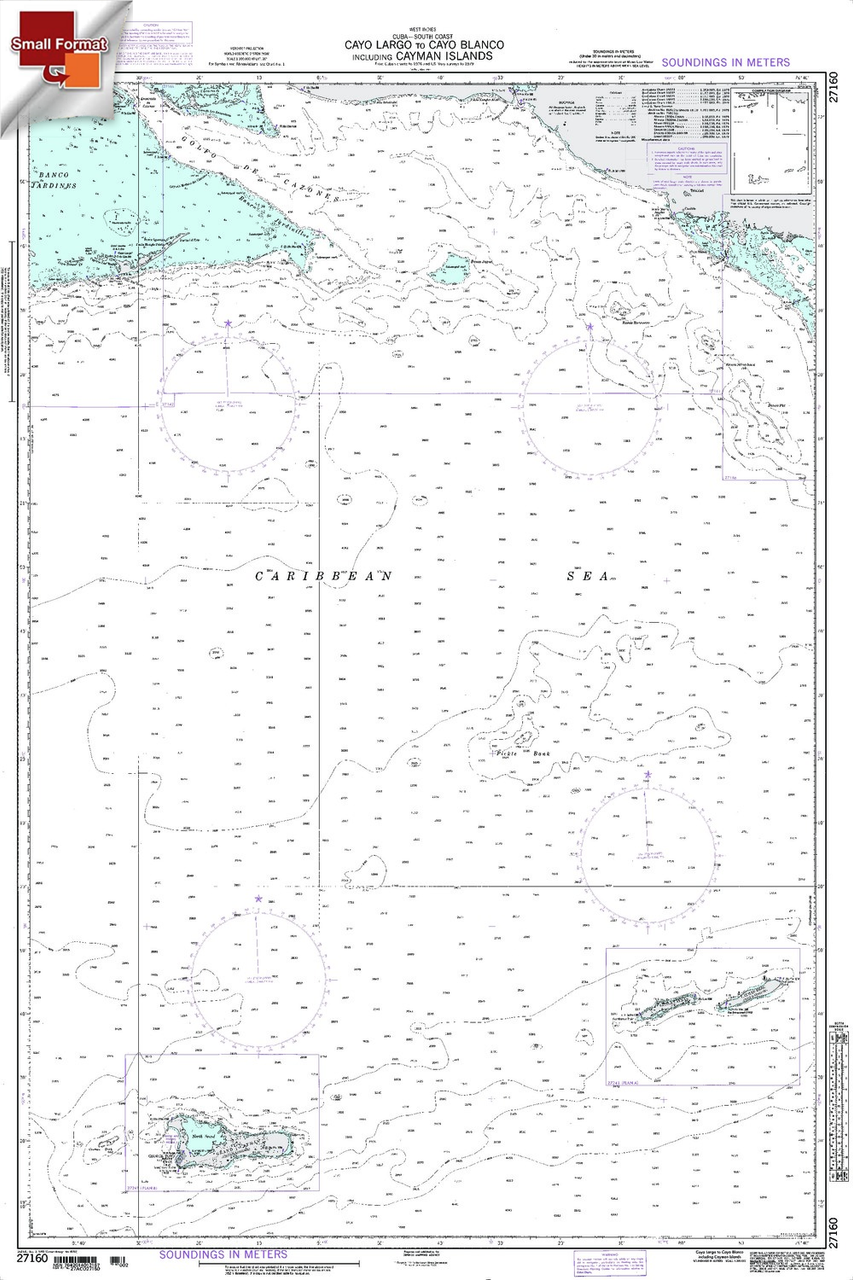 NGA Chart 27160: Cayo Largo To Cayo Blanco Including Caym, Approx. Size 21" x 32" (SMALL FORMAT WATERPROOF)