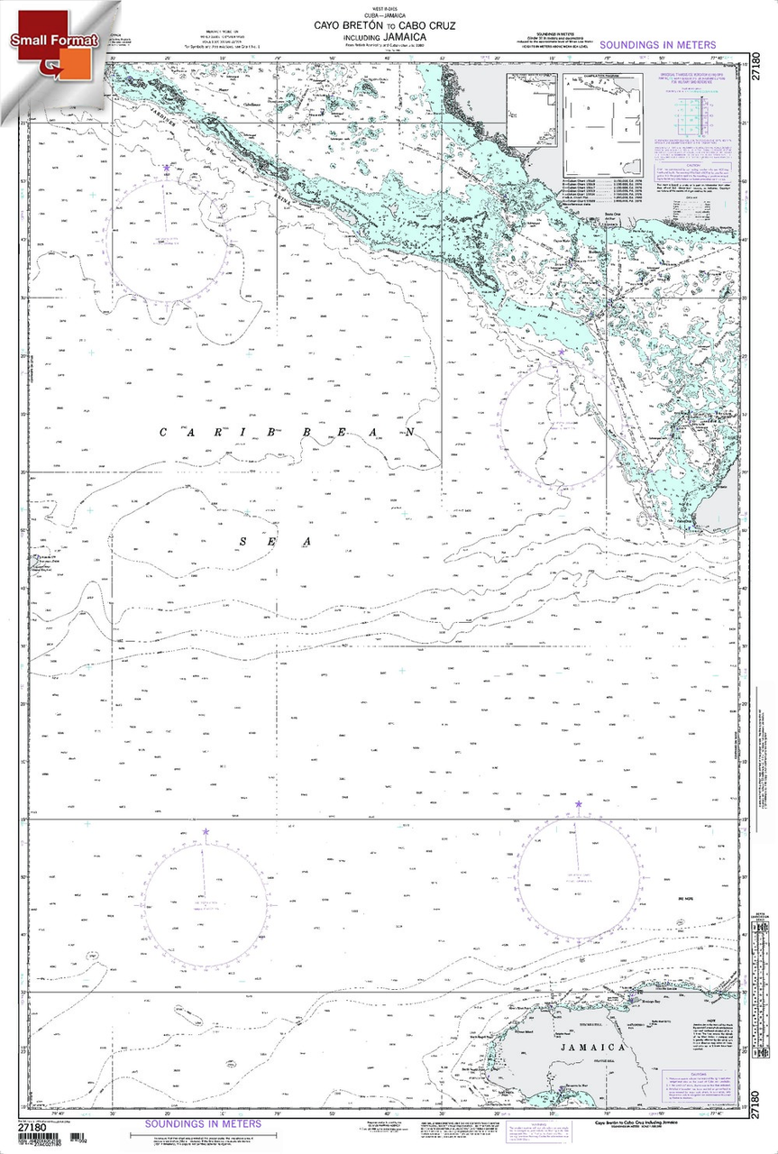 NGA Chart 27180: Cayo Breton To Cabo Cruz Including Jamai, Approx. Size 21" x 30" (SMALL FORMAT WATERPROOF)