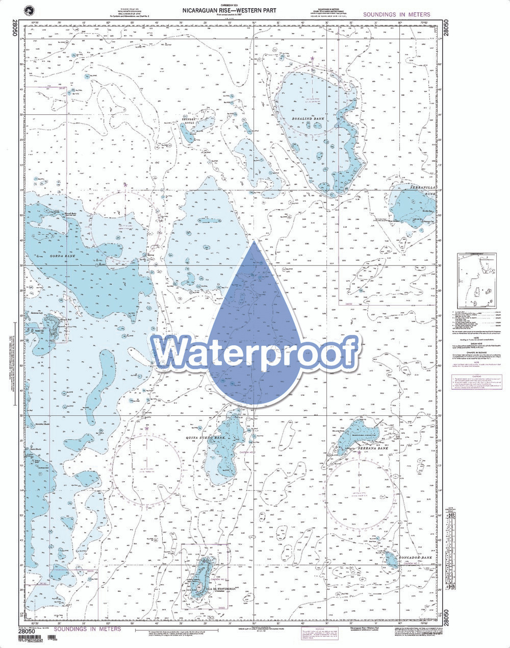 Waterproof NGA Chart 28050: Nicaraguan Rise - Western Part