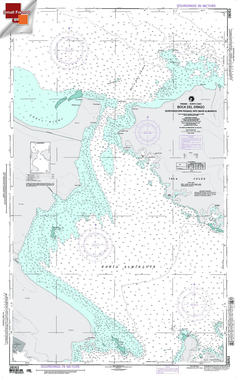 NGA Chart 28053: Boca Del Drago - Panama, Approx. Size 21" x 34" (SMALL FORMAT WATERPROOF)