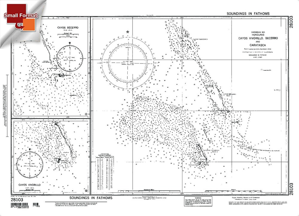 NGA Chart 28103: Cayos Vivorillo Becerro And Caratasca, Approx. Size 21" x 31" (SMALL FORMAT WATERPROOF)