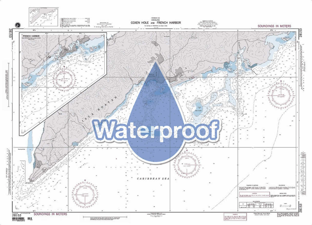 Waterproof NGA Chart 28153: Coxen Hole and French Harbor