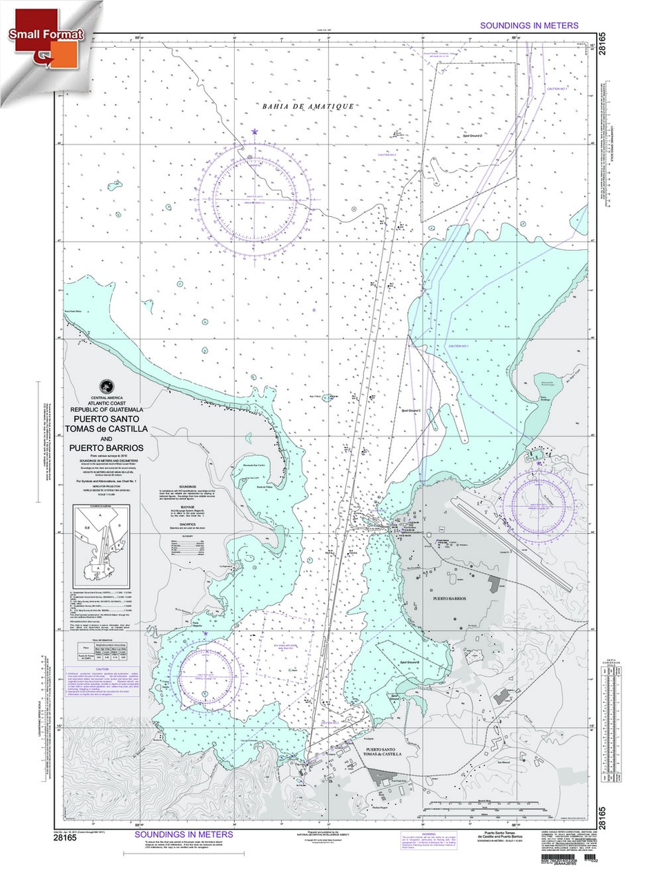 NGA Chart 28165: Puerto Santo Tomas DeÃ¡CastillaÃ¡And Puerto Barrios, Approx. Size 21" x 30" (SMALL FORMAT WATERPROOF)