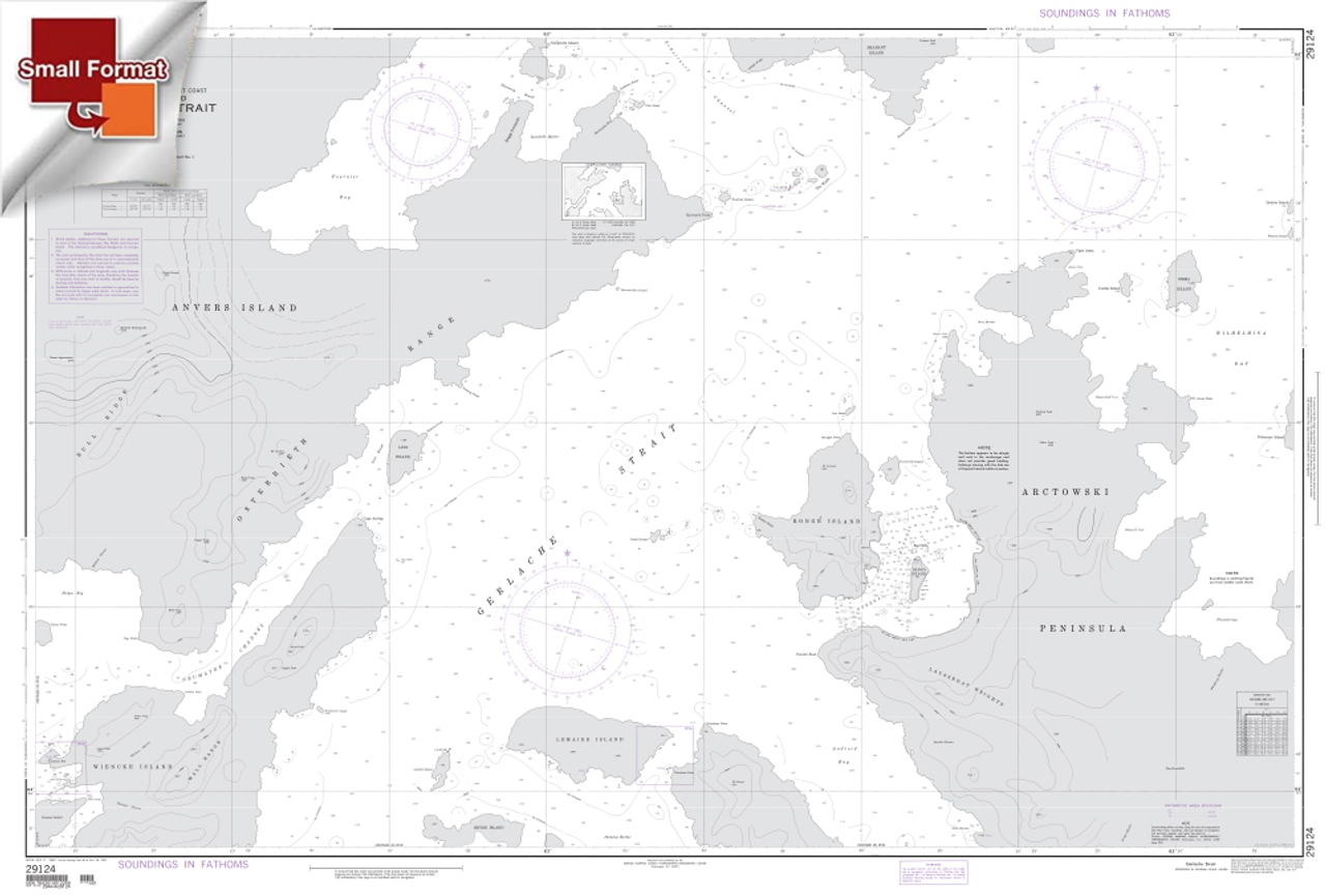 NGA Chart 29124: Gerlache Strait Antarctica West Coast, Approx. Size 21" x 32" (SMALL FORMAT WATERPROOF)