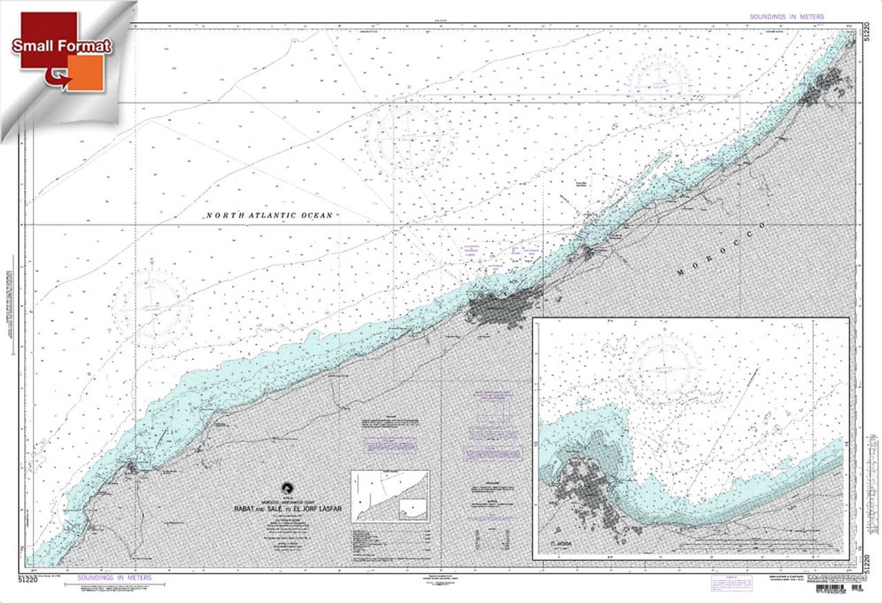 NGA Chart 51220: Rabat And Sale To El Jorf Lasfar, Approx. Size 21" x 32" (SMALL FORMAT WATERPROOF)