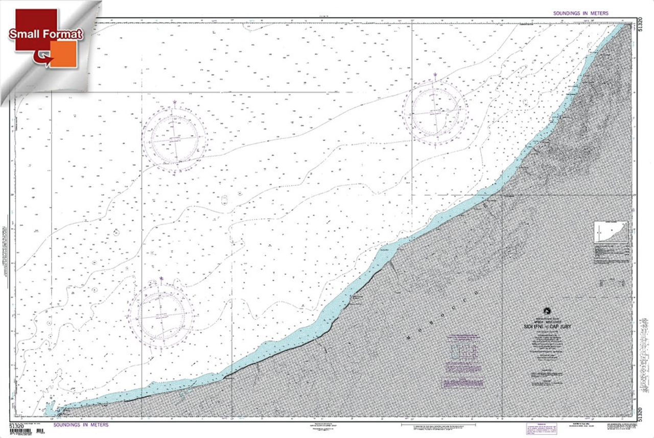 NGA Chart 51320: Sidi Ifni To Cap Juby, Approx. Size 21" x 32" (SMALL FORMAT WATERPROOF)