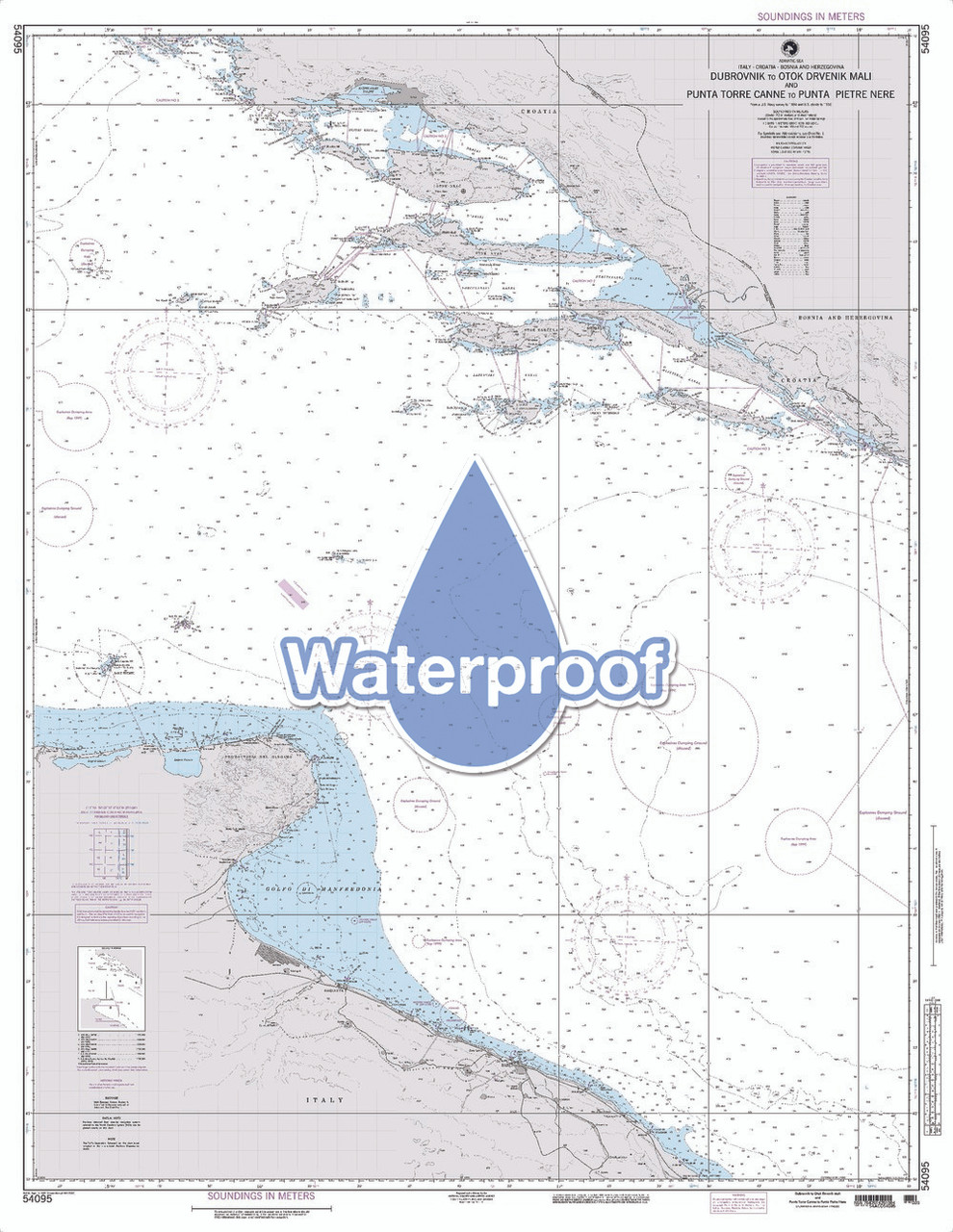 Waterproof NGA Chart 54095: Dubrovnik to Otok Drvenik Mali and Punta torre Canne to Punta Pietre Nere