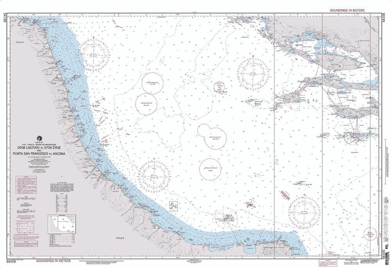 NGA Chart 54105: Otok Lastovo to Otok Zirje and Punta San Francesco to Ancona