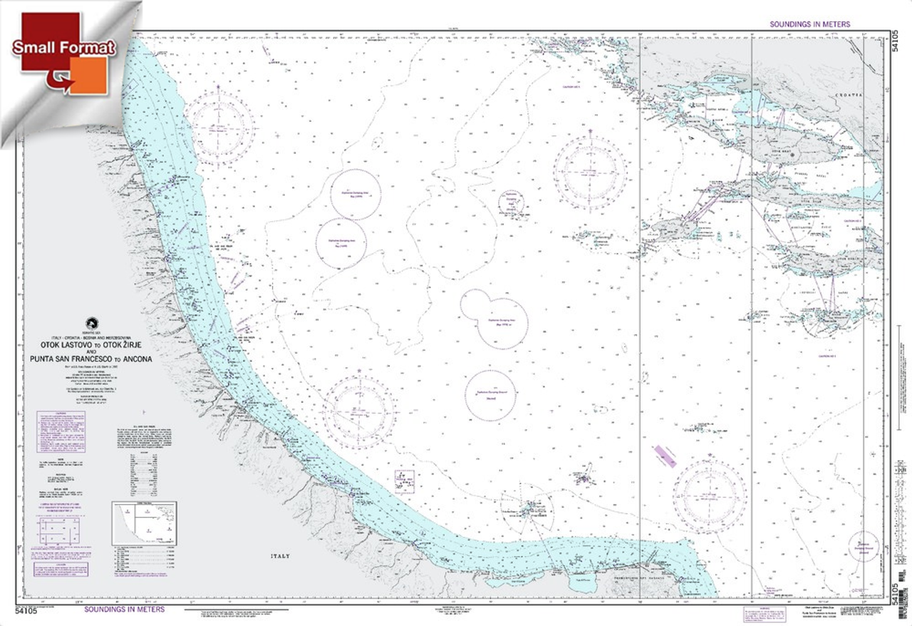 NGA Chart 54105: OtokÃ¡LastovoÃ¡ToÃ¡OtokÃ¡ZirjeÃ¡And Punta San Francesco ToÃ¡Ancona, Approx. Size 21" x 32" (SMALL FORMAT WATERPROOF)