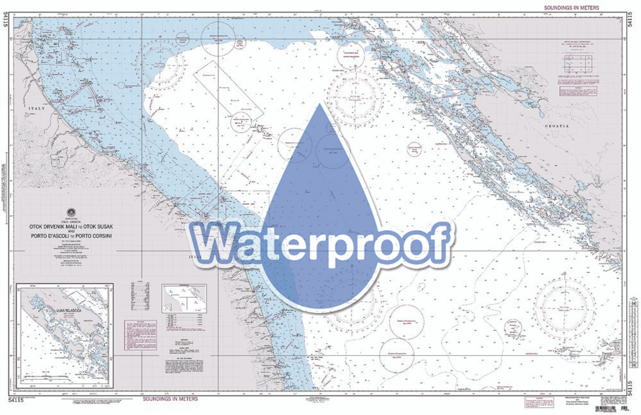 Waterproof NGA Chart 54115: Otok Drvenik Mali to Otok Susak and Porto D'Ascoli to Porto Corsini