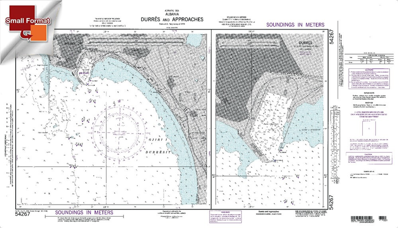 NGA Chart 54267: Durres And Approaches, Approx. Size 21" x 34" (SMALL FORMAT WATERPROOF)