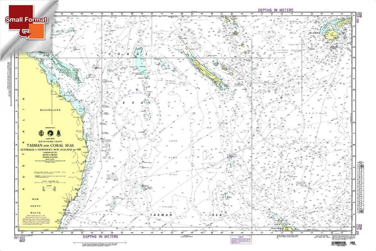 NGA Chart 602: Tasman And Coral Sea, Approx. Size 21" x 31" (SMALL FORMAT WATERPROOF)