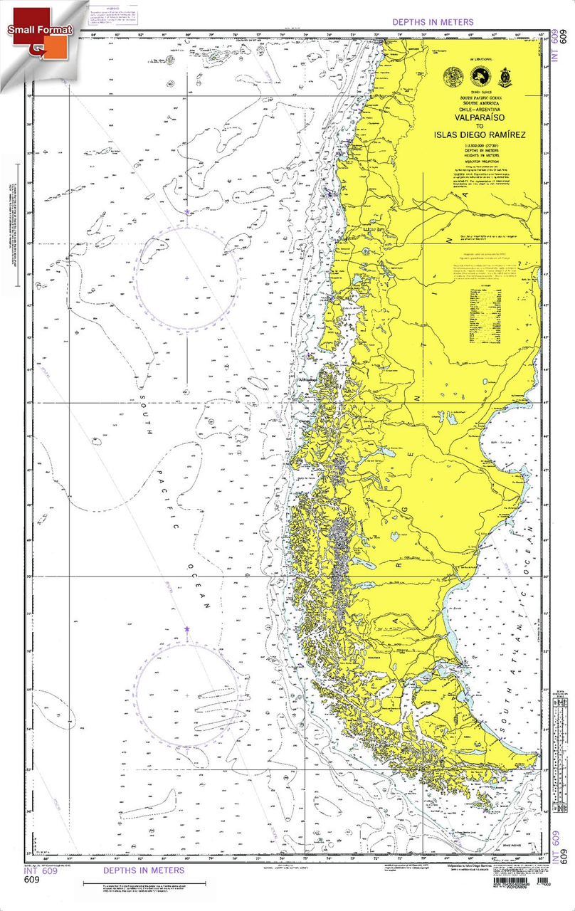 NGA Chart 609: Valparaiso To Islas Diego Ramirez, Approx. Size 21" x 33" (SMALL FORMAT WATERPROOF)