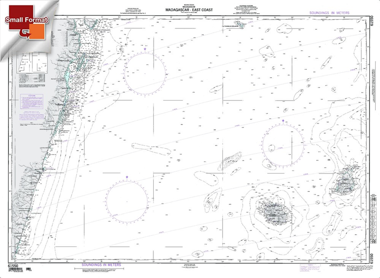 NGA Chart 61550: Madagascar - East Coast, Approx. Size 21" x 29" (SMALL FORMAT WATERPROOF)