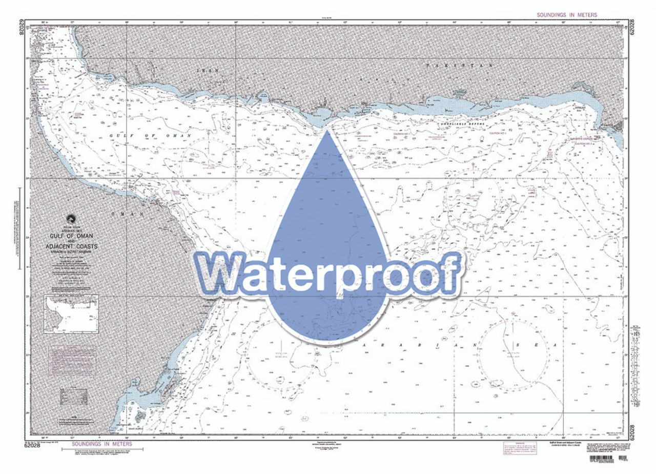 Waterproof NGA Chart 62028: Gulf of Oman and Adjacent Coasts