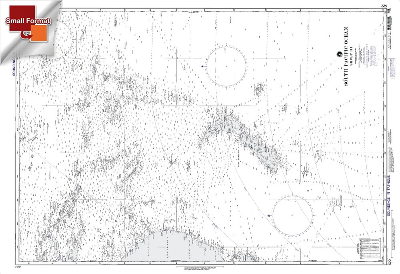 NGA Chart 622: South Pacific Ocean Sheet Iii, Approx. Size 21" x 30" (SMALL FORMAT WATERPROOF)