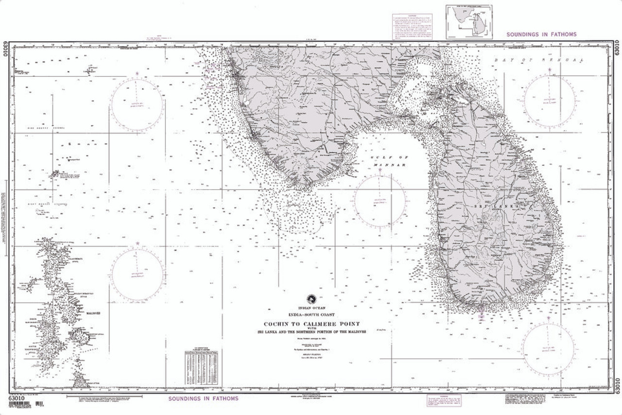 NGA Chart 63010: Cochin to Calimere Pt. With Sri Lanka