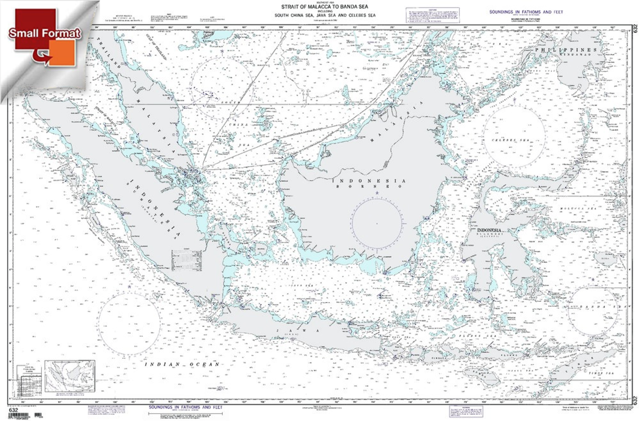 NGA Chart 632: Strait Of Malacca To Banda Sea, Approx. Size 21" x 32" (SMALL FORMAT WATERPROOF)