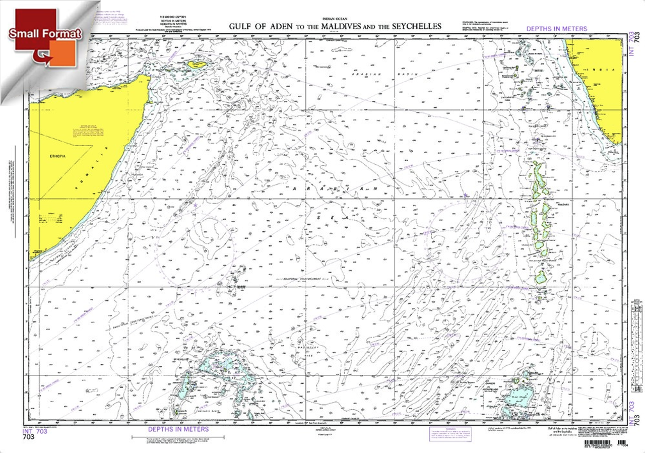 NGA Chart 703: Gulf Of Aden To Maldive Is. And Seychels, Approx. Size 21" x 29" (SMALL FORMAT WATERPROOF)