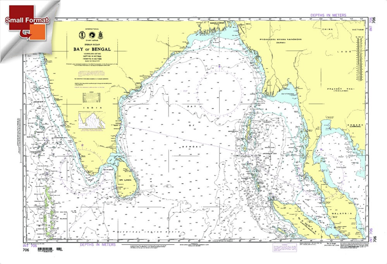 NGA Chart 706: Bay Of Bengal [Indian Ocean], Approx. Size 21" x 31" (SMALL FORMAT WATERPROOF)