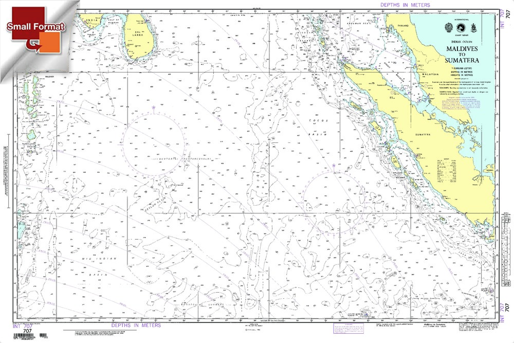 NGA Chart 707: Maldives To Sumatera [Indian Ocean], Approx. Size 21" x 32" (SMALL FORMAT WATERPROOF)