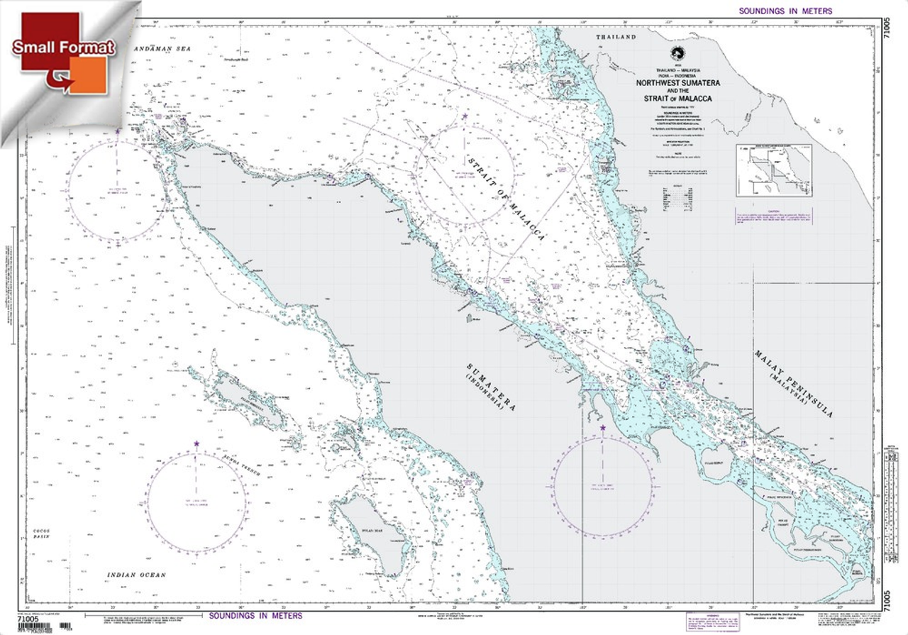 NGA Chart 71005: Northwest Sumatera & Str. Of Malacca, Approx. Size 21" x 30" (SMALL FORMAT WATERPROOF)
