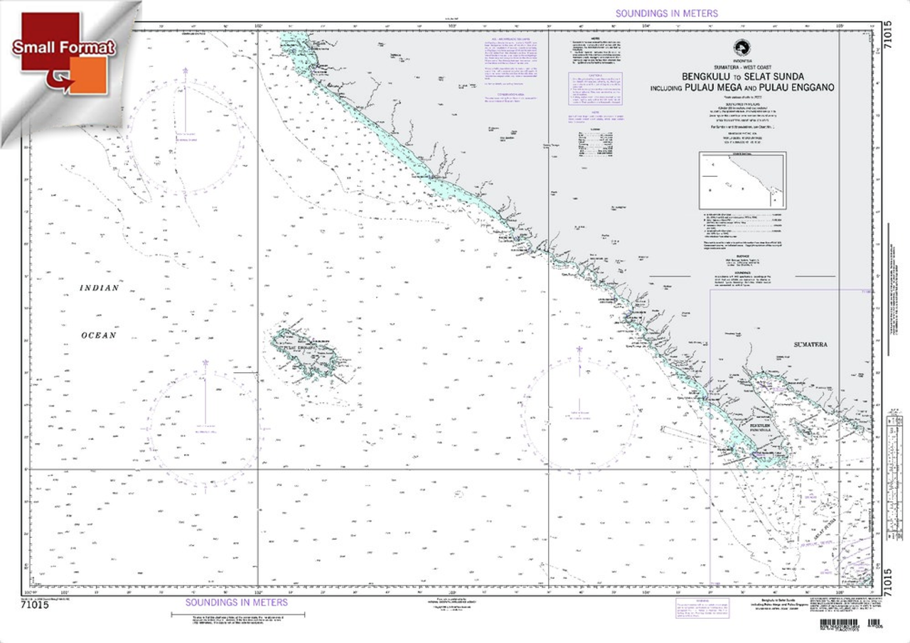NGA Chart 71015: Bengkulu ToÃ¡SelatÃ¡SundaÃ¡IncludingpulauÃ¡Mega AndÃ¡PulauÃ¡Enggano, Approx. Size 21" x 30" (SMALL FORMAT WATERPROOF)