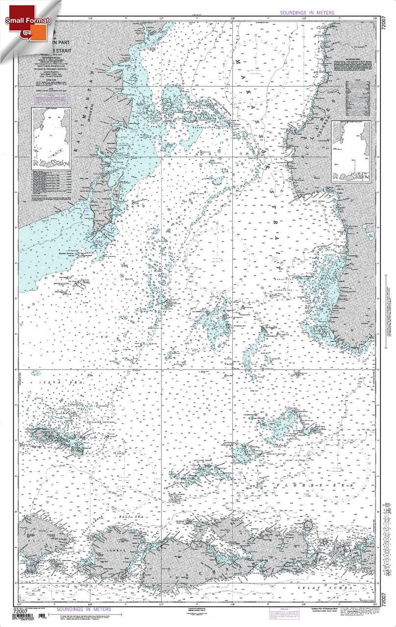 NGA Chart 72007: Makassar Strait [Southern Part], Approx. Size 21" x 33" (SMALL FORMAT WATERPROOF)