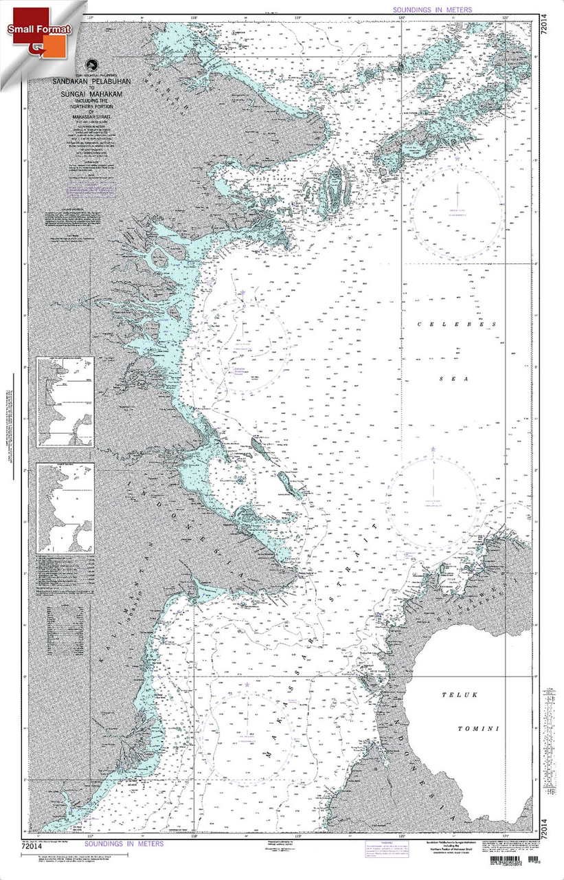 NGA Chart 72014: Sandakan Pelabuhan To Sungai Mahakam, Approx. Size 21" x 32" (SMALL FORMAT WATERPROOF)