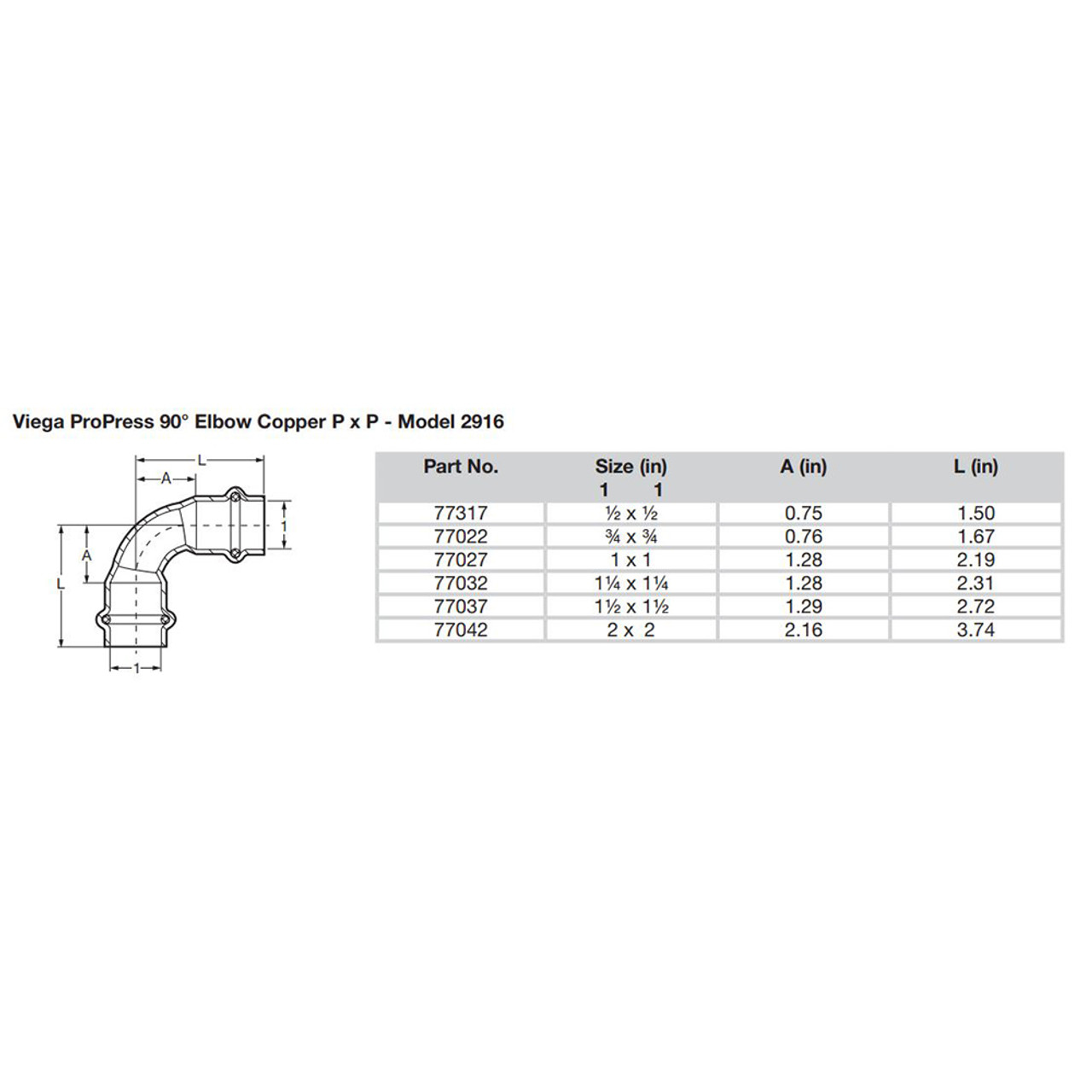 Viega ProPress 1\/2" - 90 Copper Elbow - Double Press Connection - Smart Connect Technology [77317]