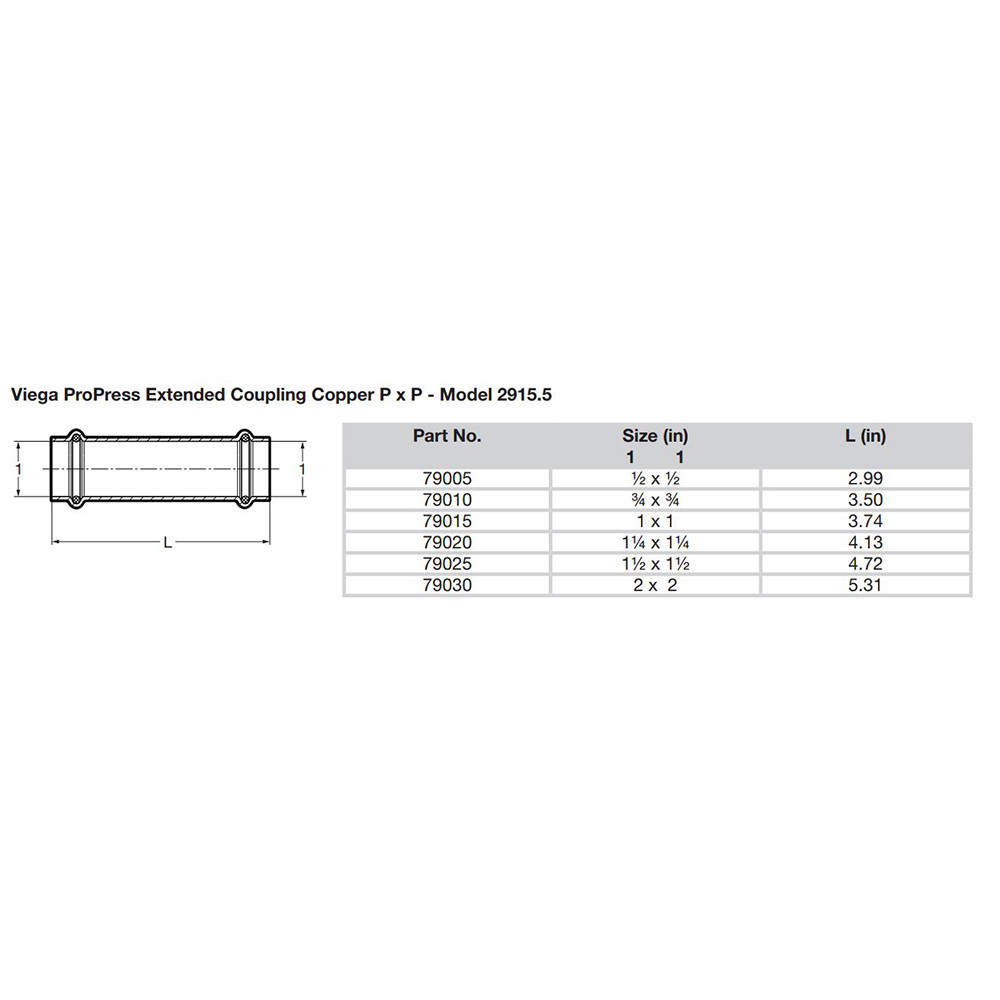 Viega ProPress 1\/2" Extended Coupling w\/o Stop - Double Press Connection - Smart Connect Technology [79005]