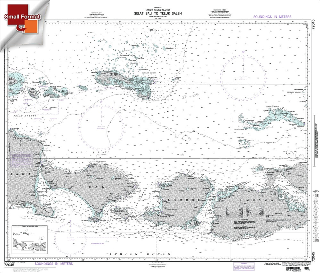 NGA Chart 72045: Selat Bali To Tembuk Saleh, Approx. Size 21" x 30" (SMALL FORMAT WATERPROOF)