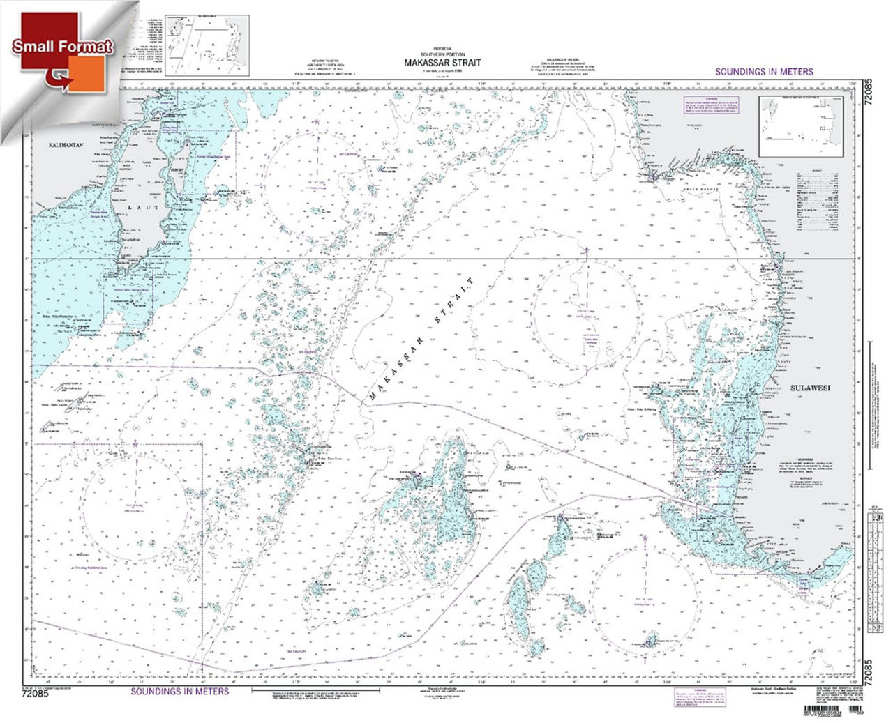 NGA Chart 72085: Makassar Strait-Southern Portion, Approx. Size 21" x 27" (SMALL FORMAT WATERPROOF)