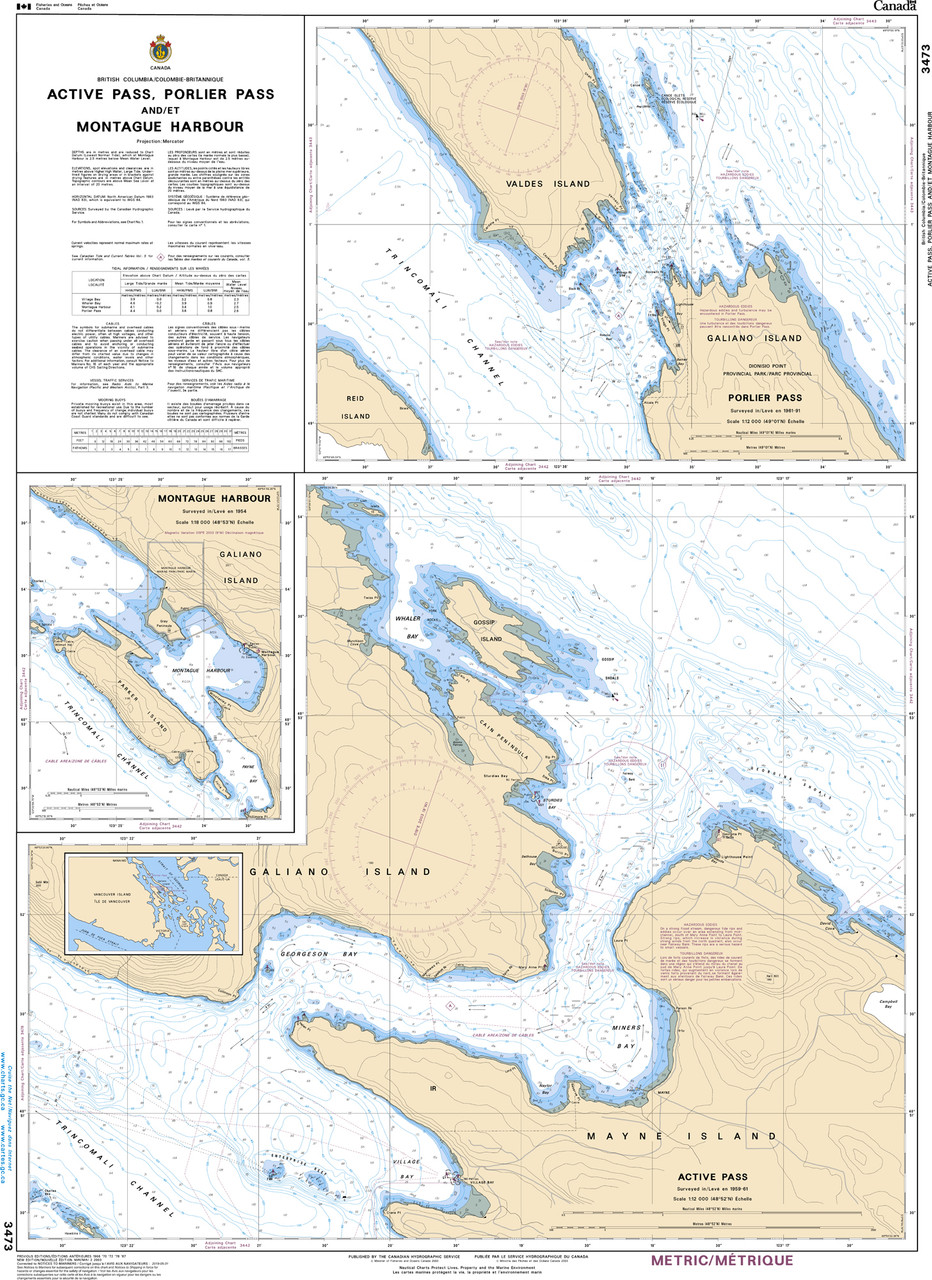 CHS Chart 3473: Active Pass, Porlier Pass and/et Montague Harbour