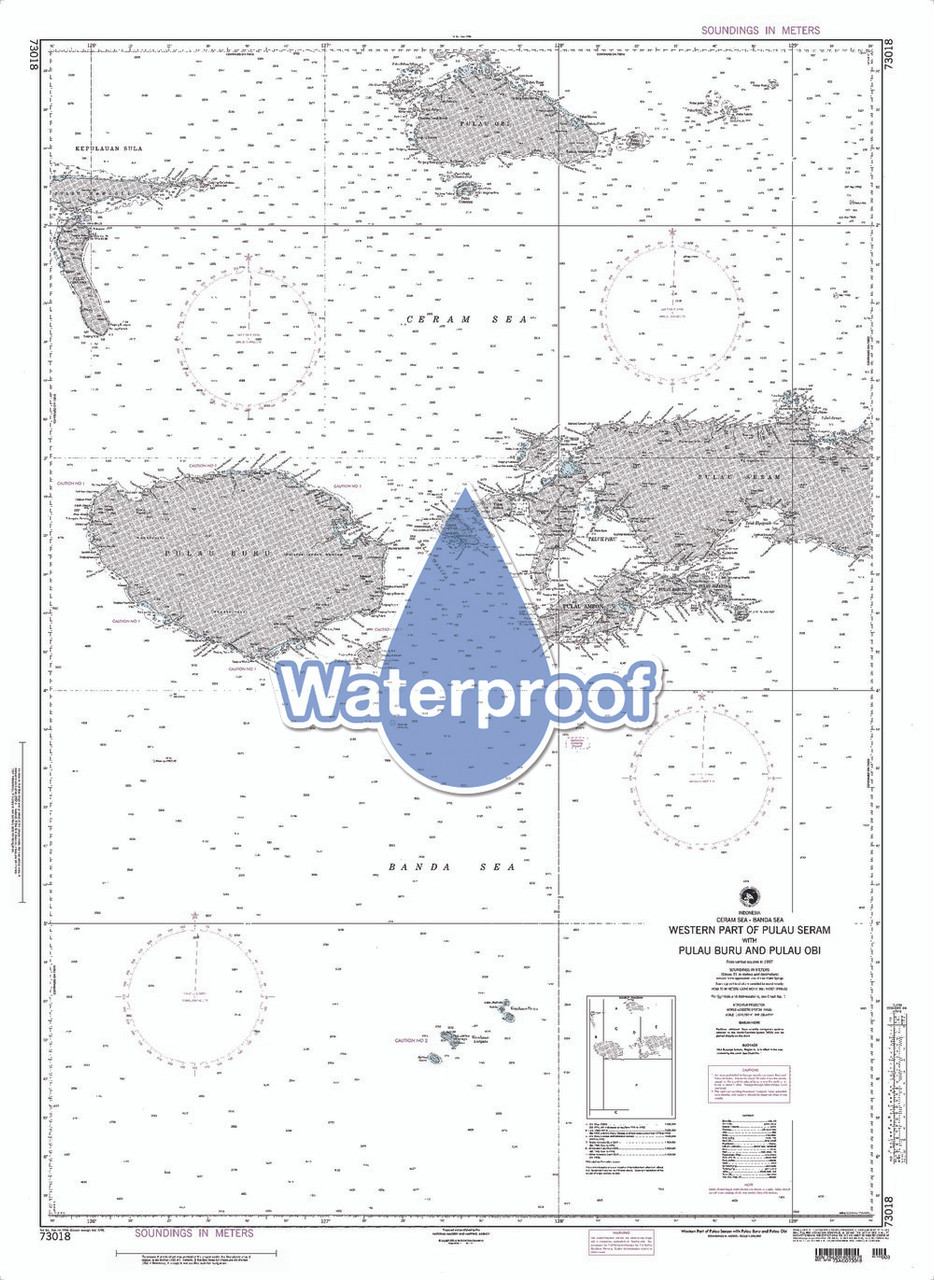 Waterproof NGA Chart 73018: Western Part of Pulau Seram With Pulau Buru & Pulau Obi