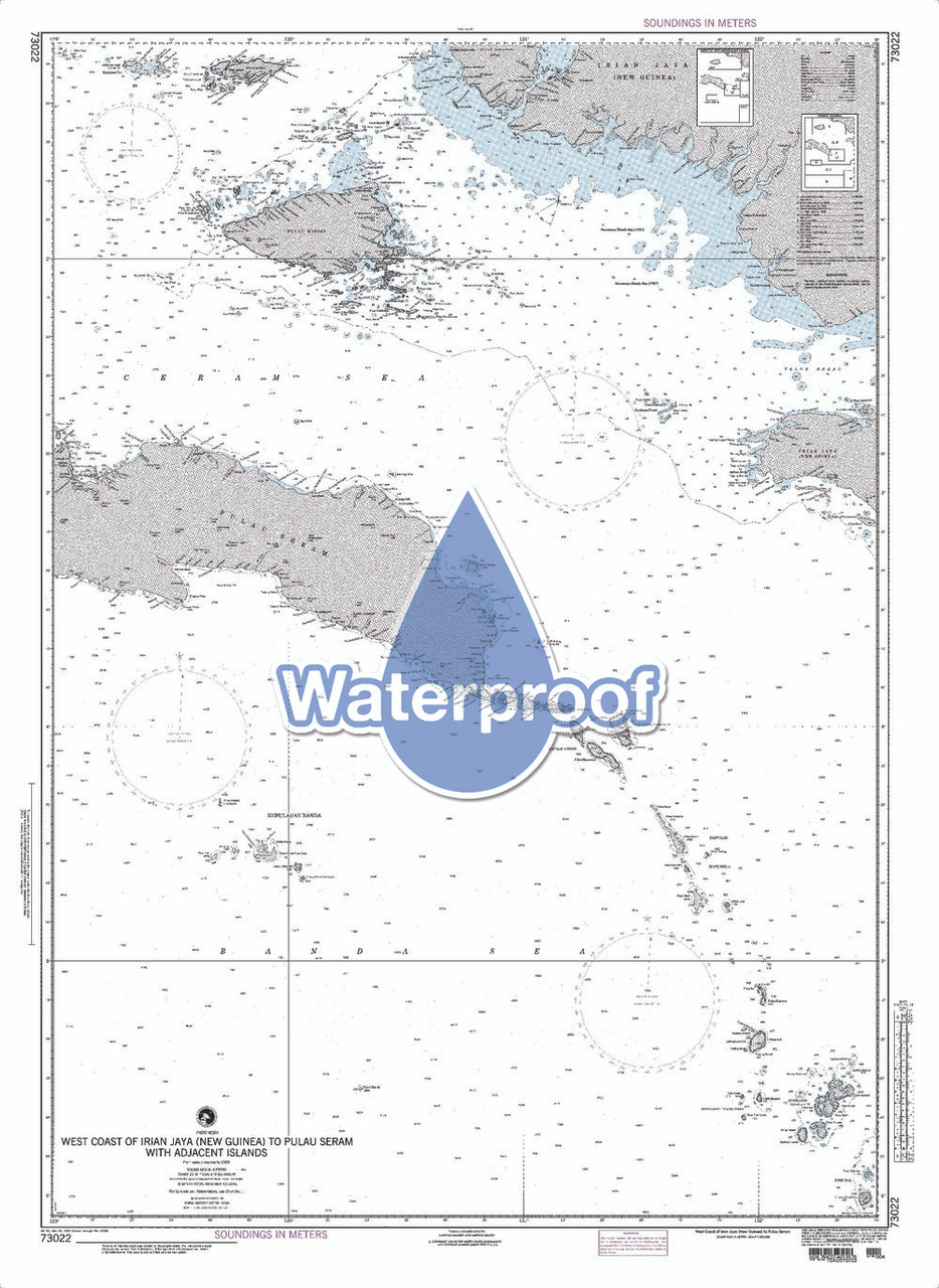 Waterproof NGA Chart 73022: West Coast of Irian Jaya (New Guinea) to Pulau Seram