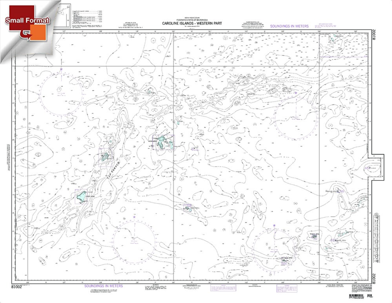 NGA Chart 81002: Caroline Islands - Western Part, Approx. Size 21" x 28" (SMALL FORMAT WATERPROOF)