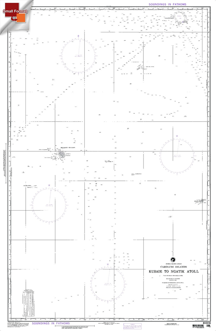 NGA Chart 81016: Kusaie I To Ngatik Is [Caroline Islands], Approx. Size 21" x 32" (SMALL FORMAT WATERPROOF)